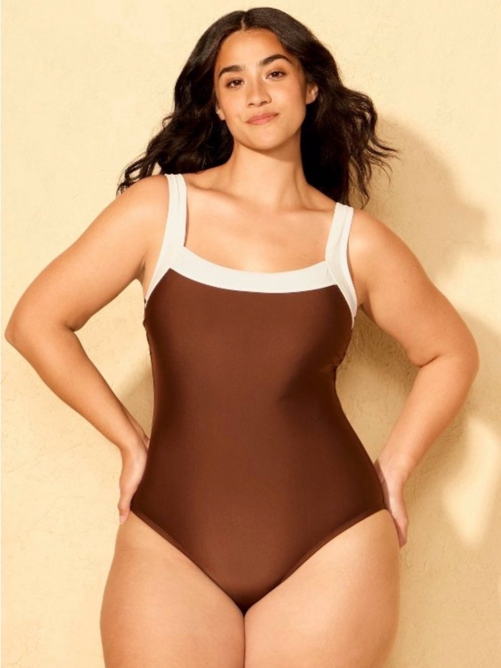 New Scoop Neck Full Coverage Brown One Piece Swimsuit Size XL Shade & Shore